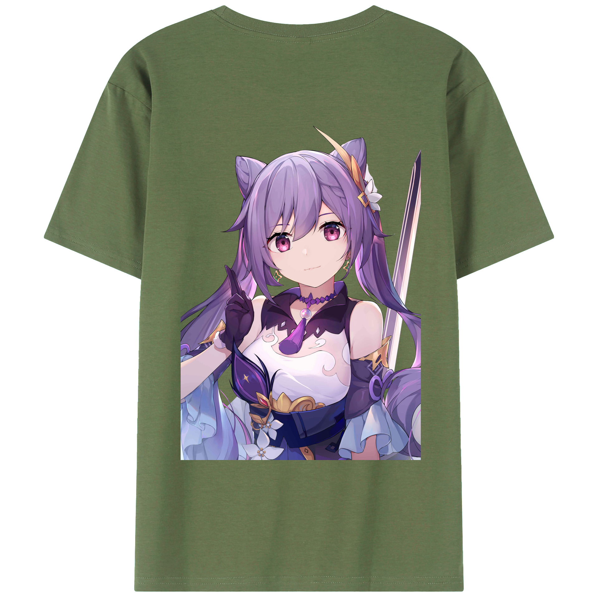 げんし神 刻晴 こくせい genshin Kokusei 綿100％ メンズ半袖Tシャツ（バックプリント） 通気性